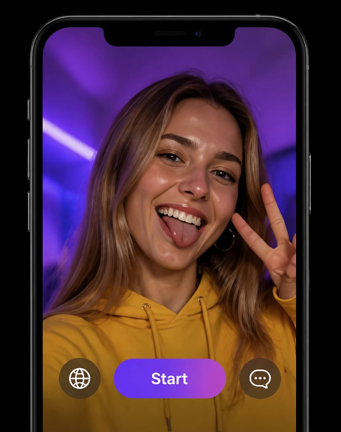 Smiling person inside a LushyChat mobile app preview